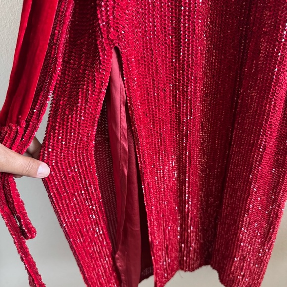 Retrofete Tilly Sequined High Neck Cocktail Red Sleeveless Midi Dress size Small - Picture 9 of 12